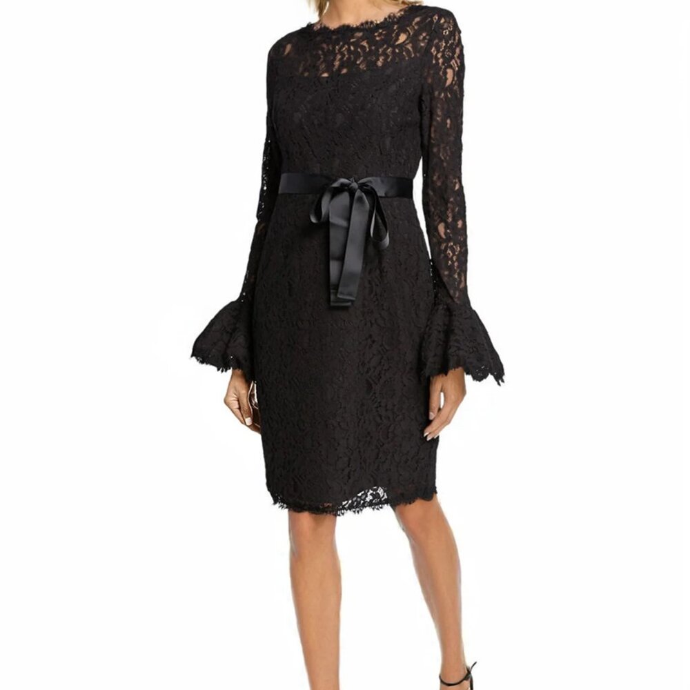 Shani black ruffle sleeve lace cocktail dress size 4